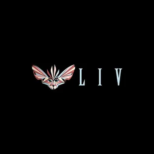 Logo variant for the Liv Dining Club: feather fox mask next to the light serif LIV wordmark, on black