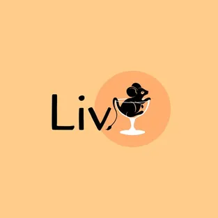 Logo variant for the Liv Dining Club: black “Liv” wordmark next to a cocktail glass in an orange circle, on light sand yellow
