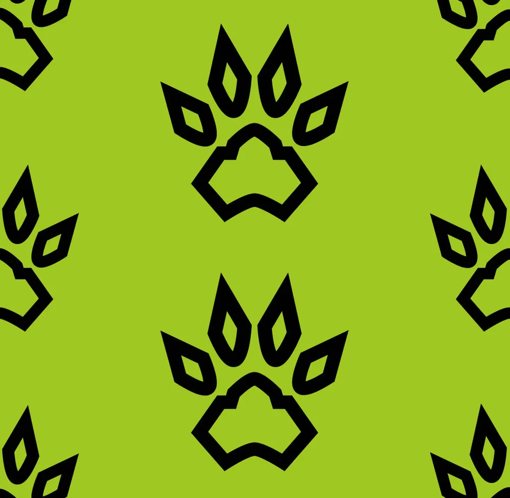 Pattern swatch with black paws on green