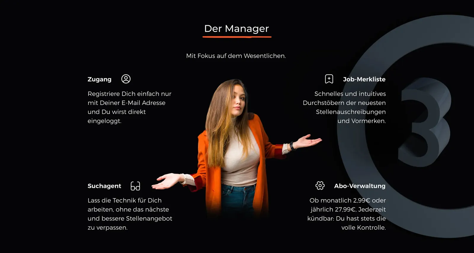 Step three: “The manager” with access, job shortlist, search agent and subscription management