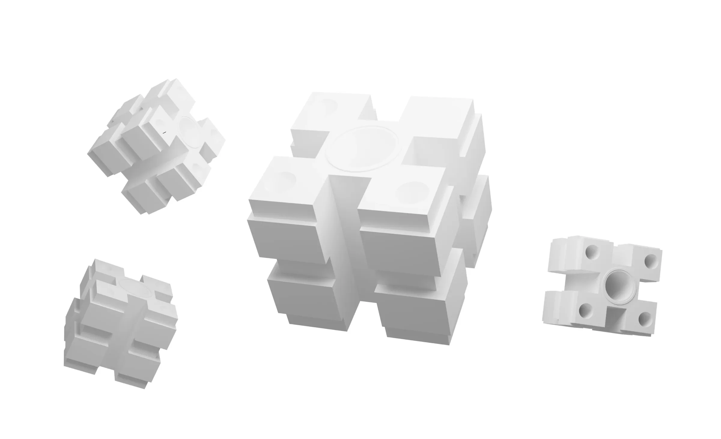 Freigestelltes Rendering: abstrakte weiße Würfelformen