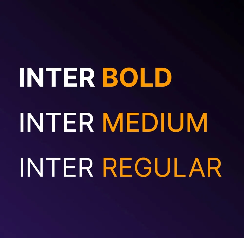 Type sample of Inter in Bold, Medium and Regular