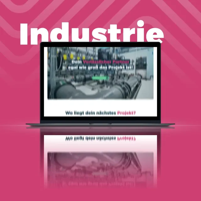 The homepage for industrial customers on a laptop, in red
