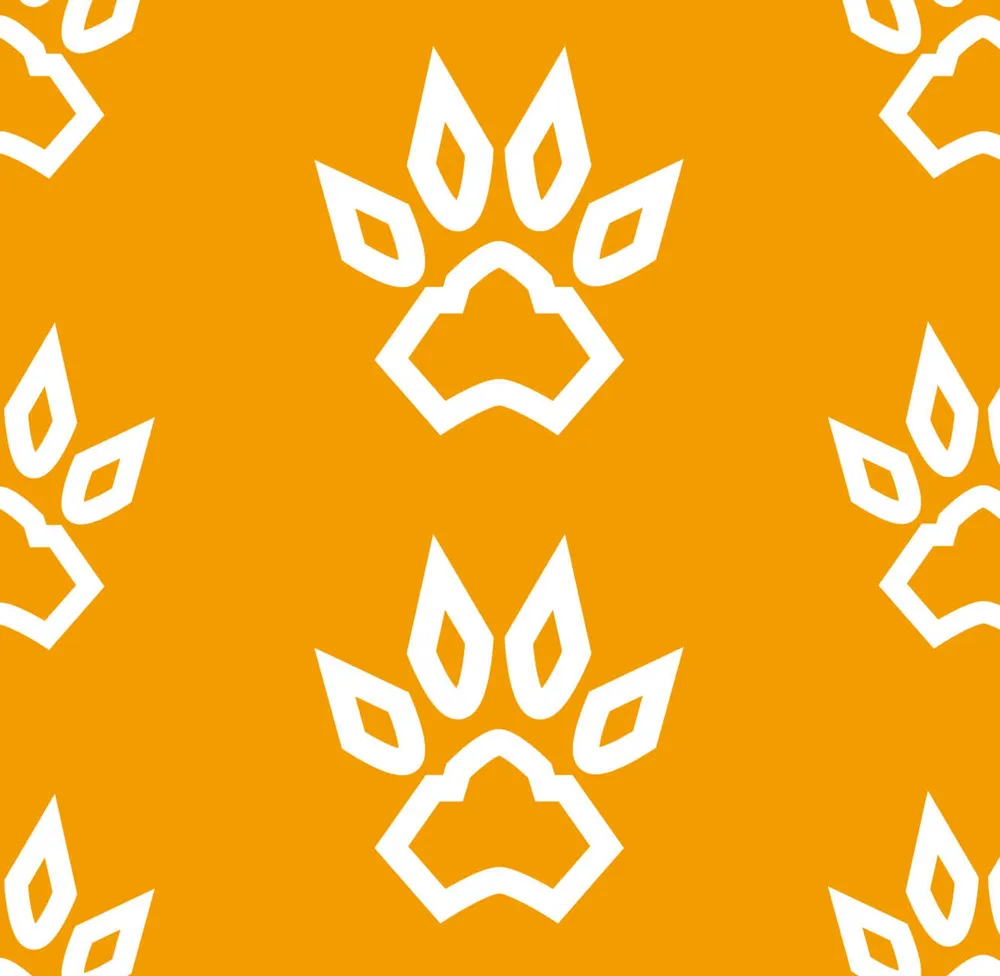 Pattern swatch with white paws on orange