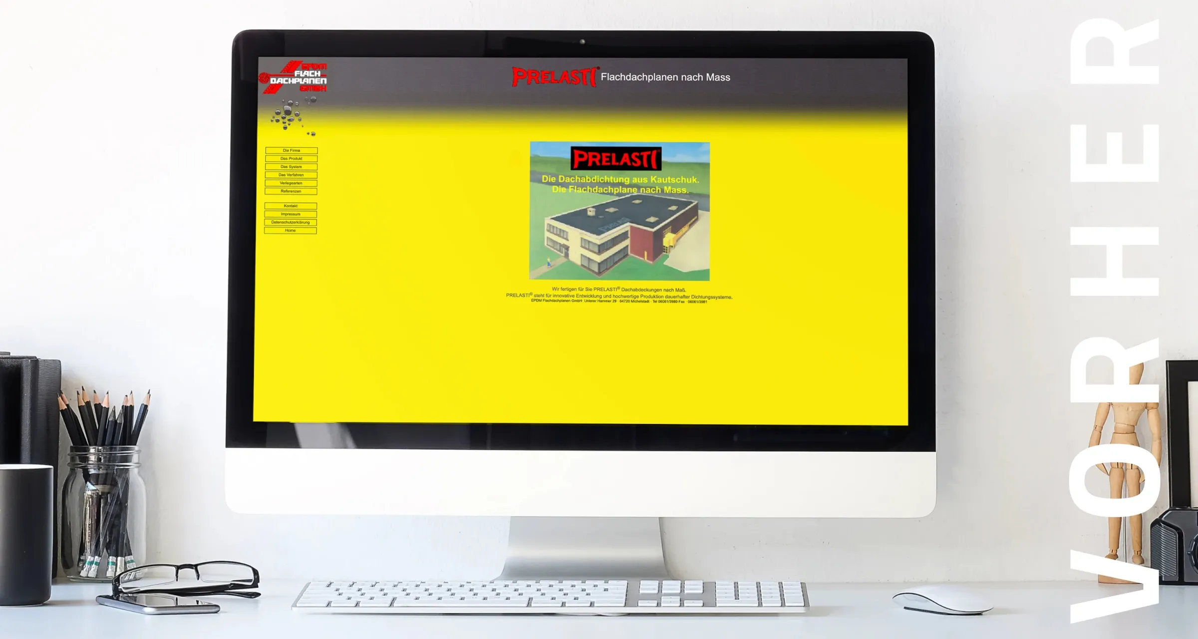 Before: the old site on the same monitor, yellow across the whole screen