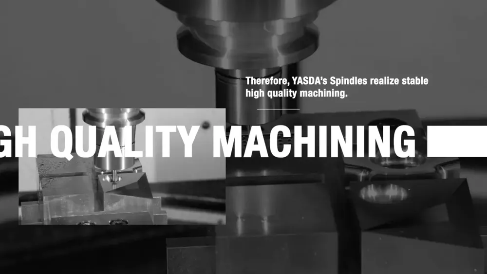 Film still “High quality machining”: a spindle being machined