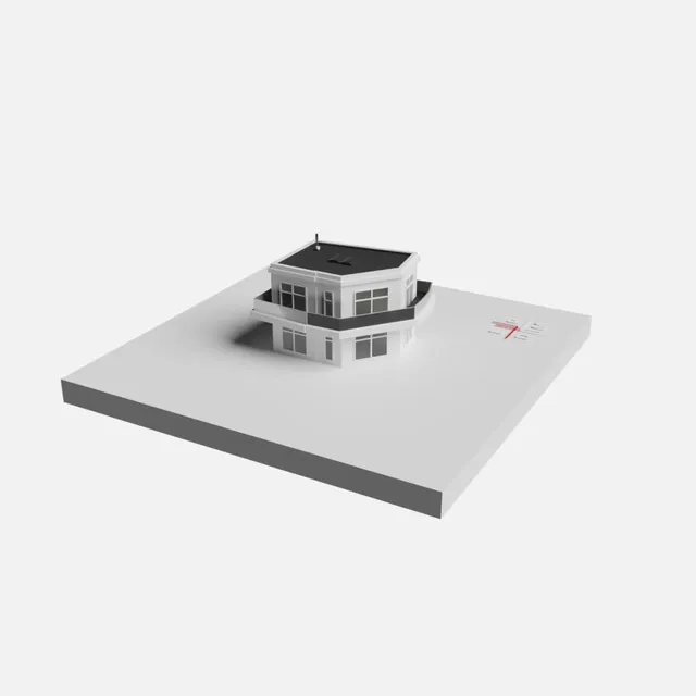 Animation: a house building up layer by layer on a white slab