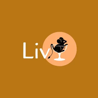Logo variant for the Liv Dining Club: white “Liv” wordmark next to a cocktail glass in an orange circle, on golden brown