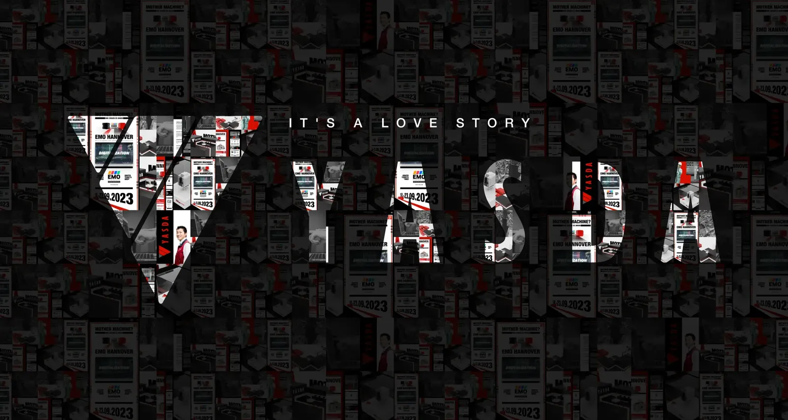 The word “YASDA” as a collage of project imagery, with “It’s a love story” above it
