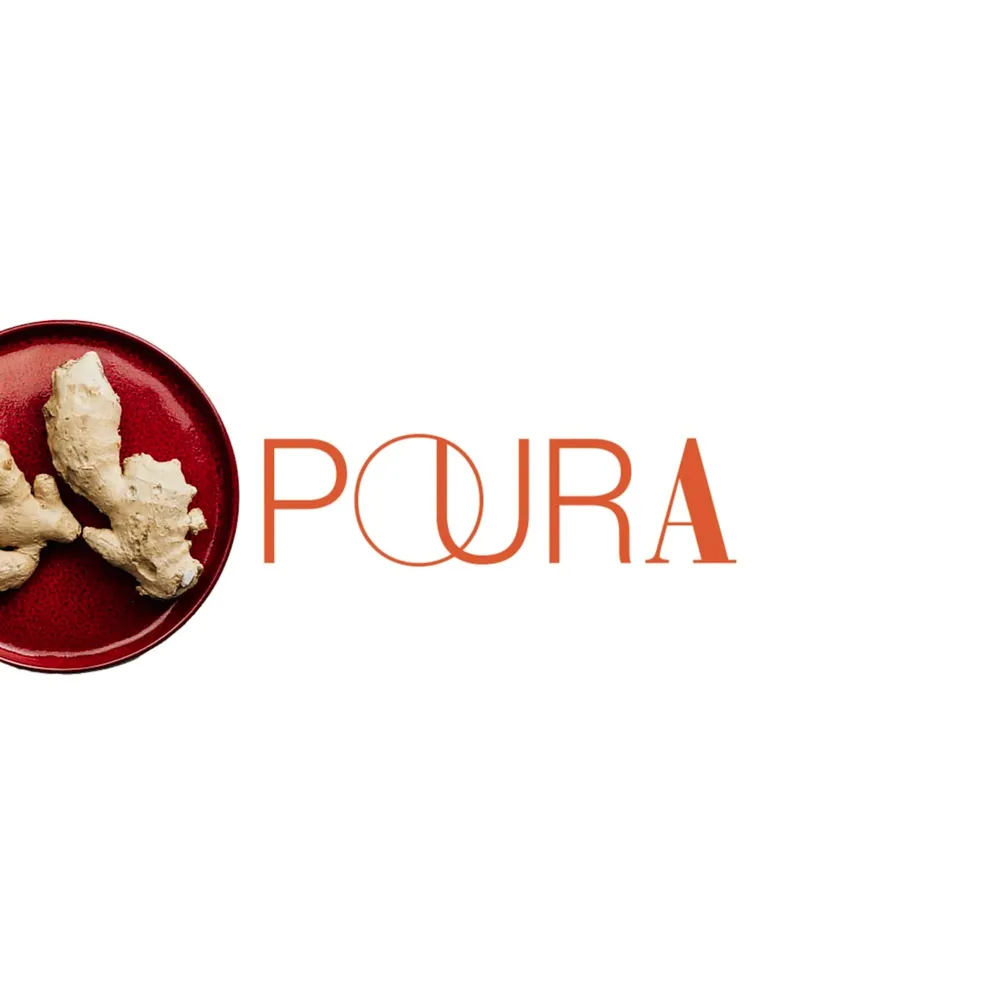 Animation: the bottle on orange, surrounded by ginger, chili and herbs, while the lettering draws in