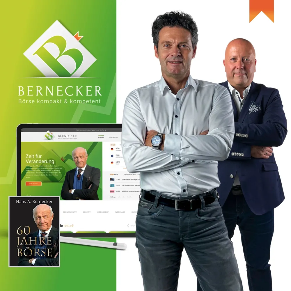 Collage of logo, website, the book “60 Years of the Stock Market” and two editors