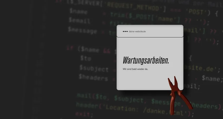 Wartungsseite mit der Meldung Wartungsarbeiten vor unscharfem Code