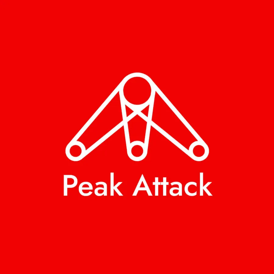 Logo draft: a belt routed as a triangle, below it “Peak Attack” in a grotesque