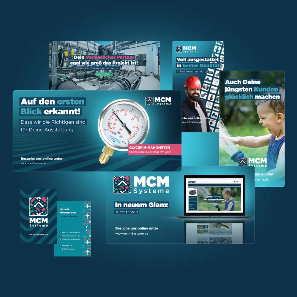 A selection of the promotional material: ads, flyers, business cards and the website