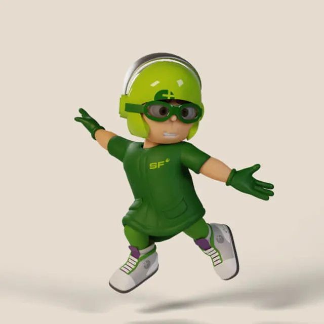 Mio jumps with his arms spread wide