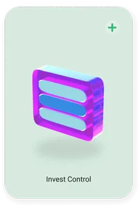 Icon card “Invest Control” with stacked transparent panels
