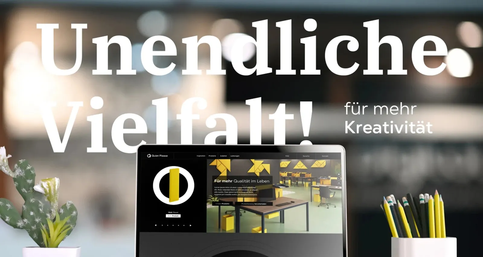 A laptop with the homepage: “Endless variety!” in the serif