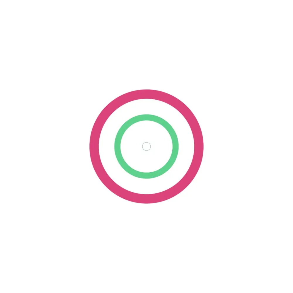 Animation of rings in pink and green that assemble into the mark