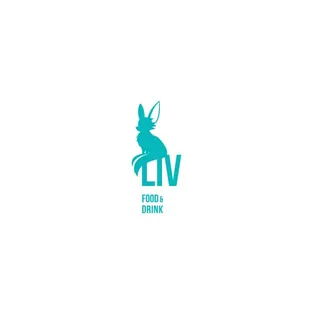 Logo variant for the Liv Dining Club: turquoise fox silhouette above the LIV wordmark with “Food & Drink”, on white