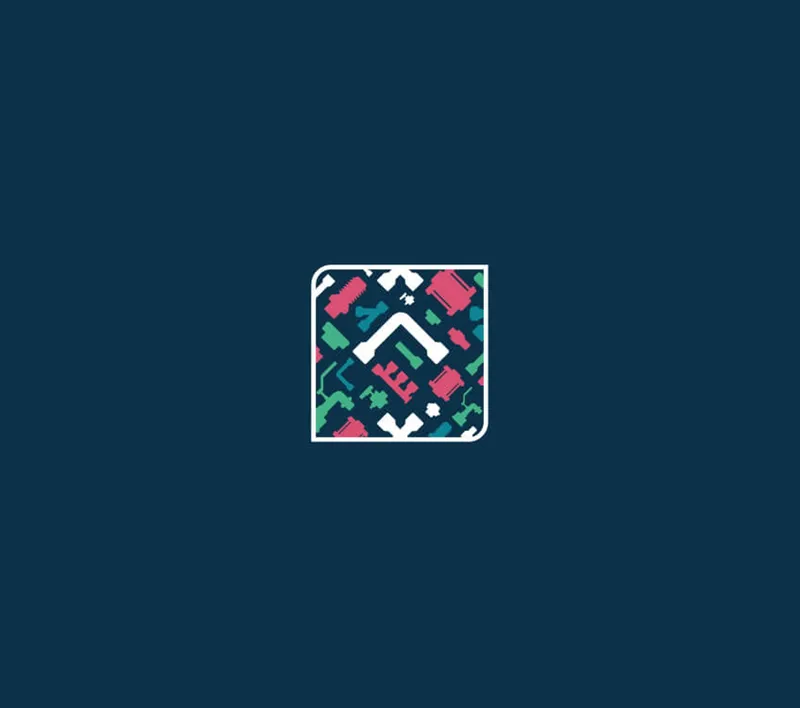Just the mark: a patterned square with an angle, on dark blue