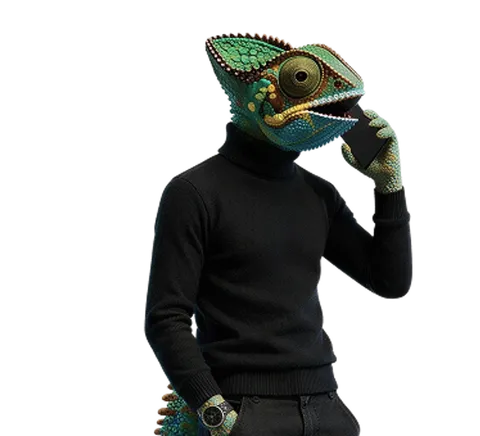 The WAGEMUT chameleon on the phone