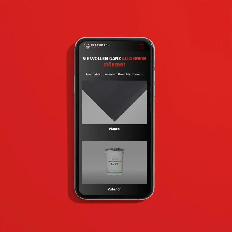 Mobile product overview with the membranes and accessories sections