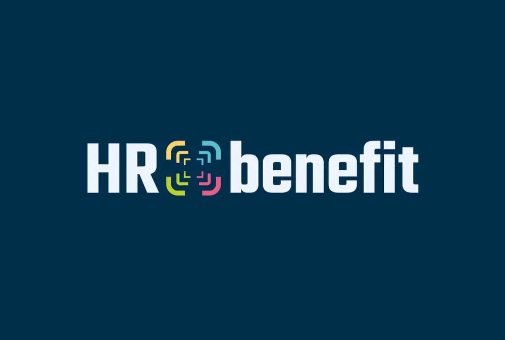 Horizontal version: the symbol sits between “HR” and “benefit”, white on dark blue