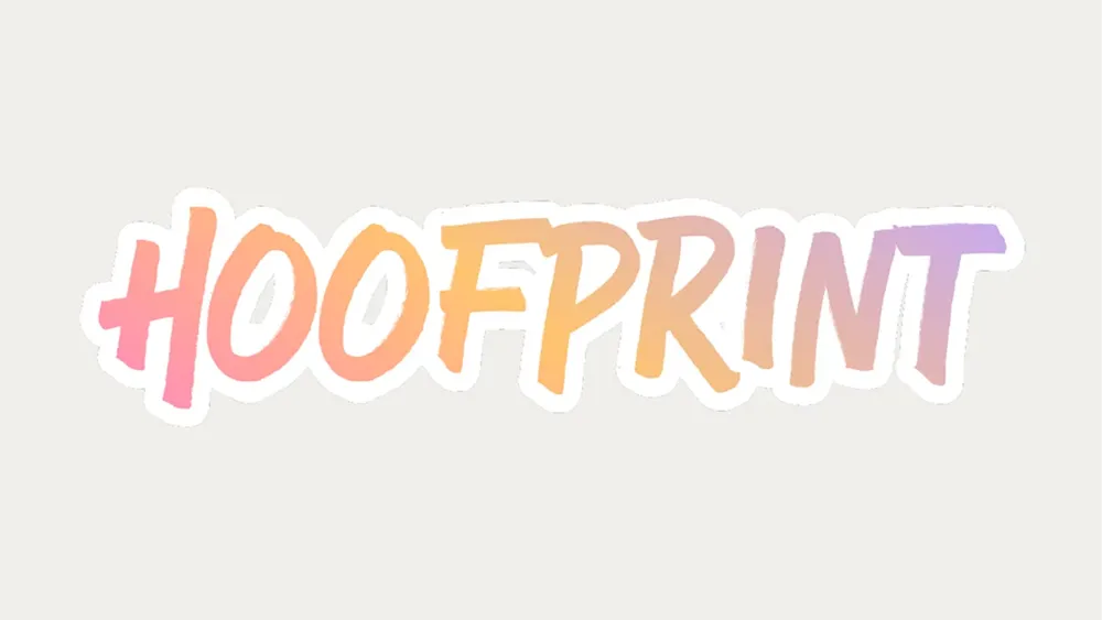 The HOOFPRINT lettering in capitals, with a gradient from pink to orange