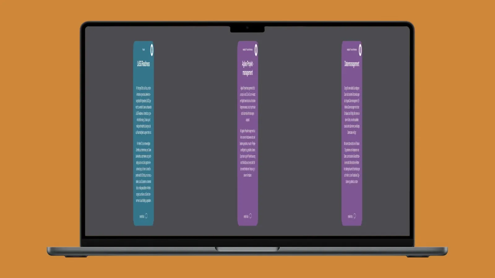 Three service cards on the website slide in one after the other