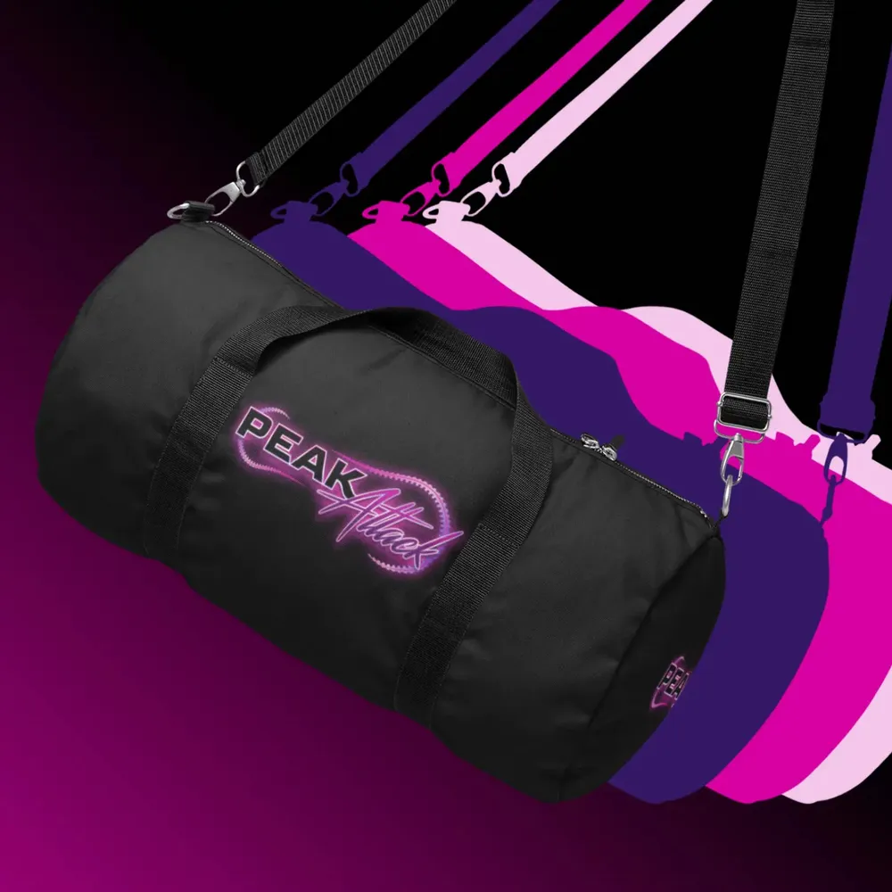 Black sports bag with the Peak Attack logo