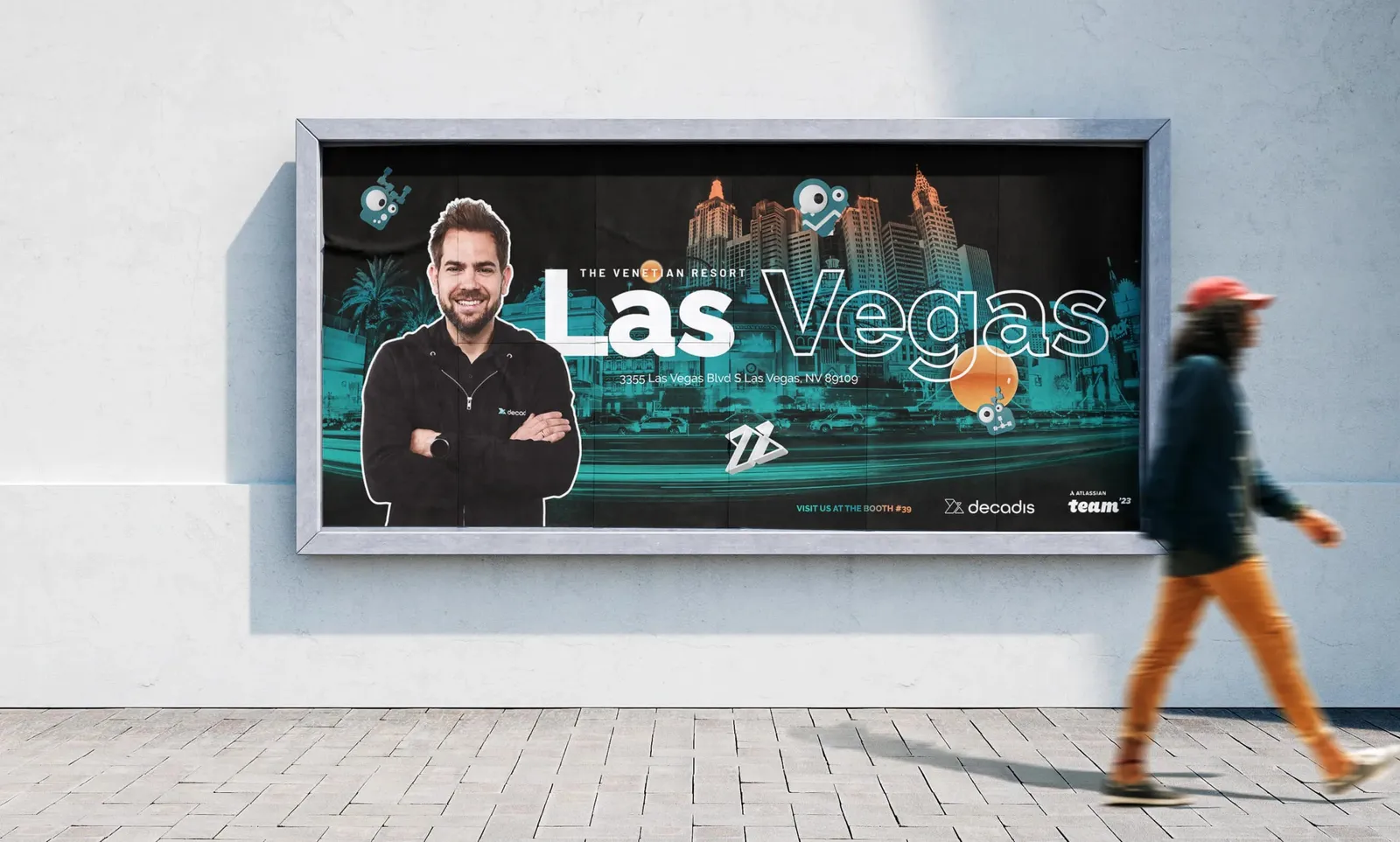 A poster in the city: “The New Era begins — Las Vegas” with monsters and a skyline
