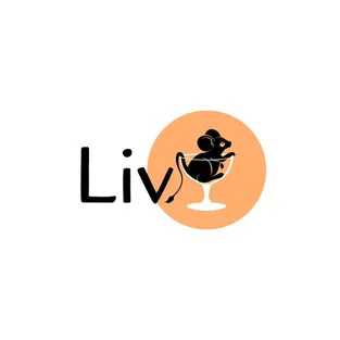 Logo variant for the Liv Dining Club: black “Liv” wordmark next to a cocktail glass in an orange circle, on white
