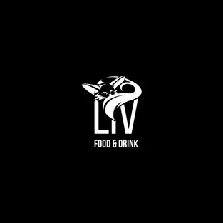 Logo variant for the Liv Dining Club: white fox mark above the LIV wordmark with “Food & Drink”, on black