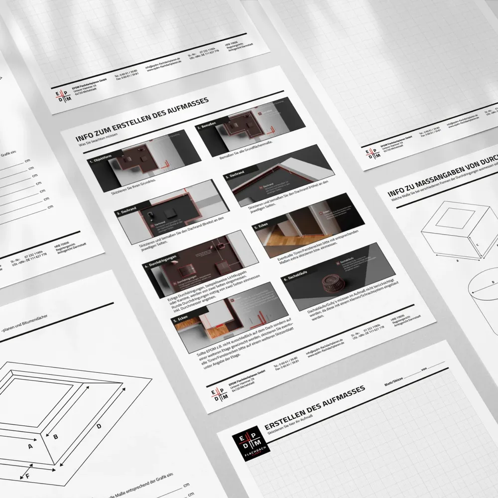 The printed measurement sheets with explanation, sketching field and illustrated instructions