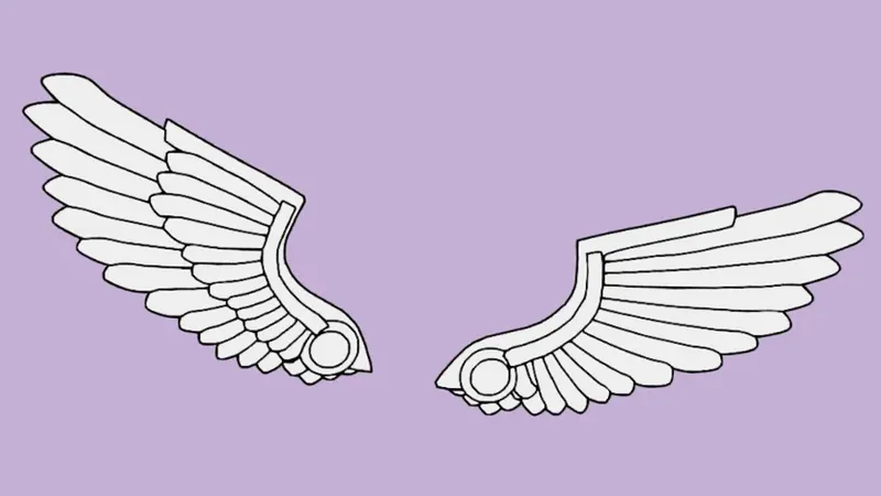 A pair of white wings as line art on lilac