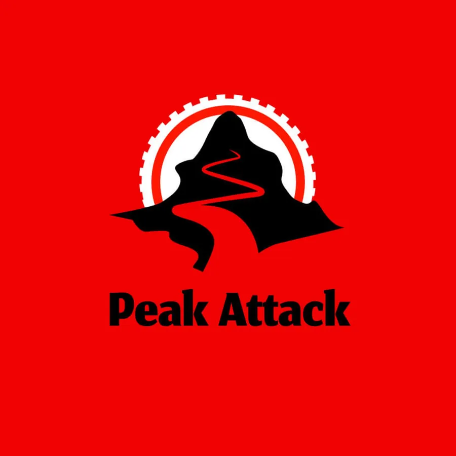 Logo draft: a mountain silhouette with a piste inside the sprocket