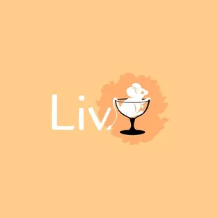 Logo variant for the Liv Dining Club: white “Liv” wordmark next to a cocktail glass on a speckled orange shape, on light sand yellow