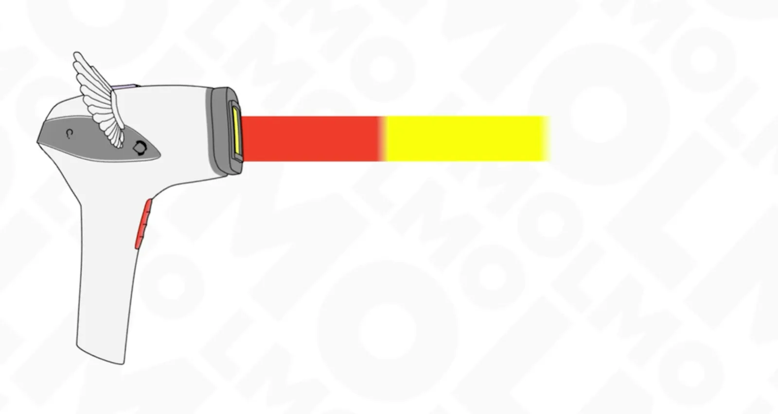 The winged laser head fires a red and yellow beam across the LMO pattern