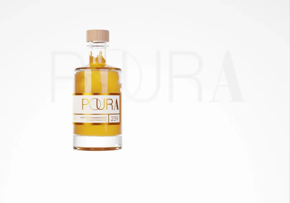 Animation: a golden beam fills the bottle from above
