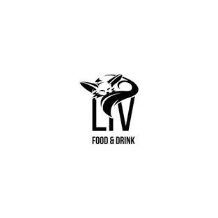 Logo variant for the Liv Dining Club: black fox mark above the LIV wordmark with “Food & Drink”, on white