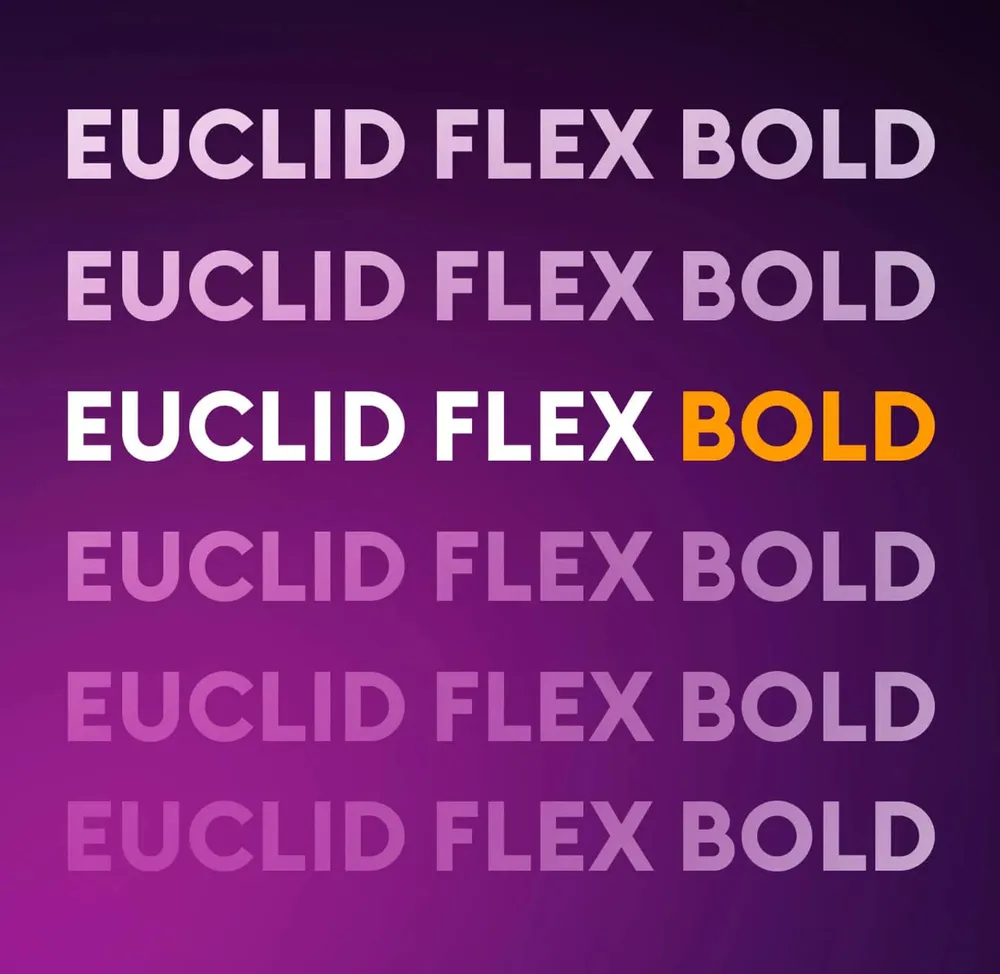 Type sample of Euclid Flex Bold, six times on top of each other in decreasing opacity