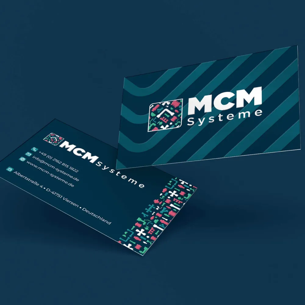 Business cards, front and back, with pattern and contact details