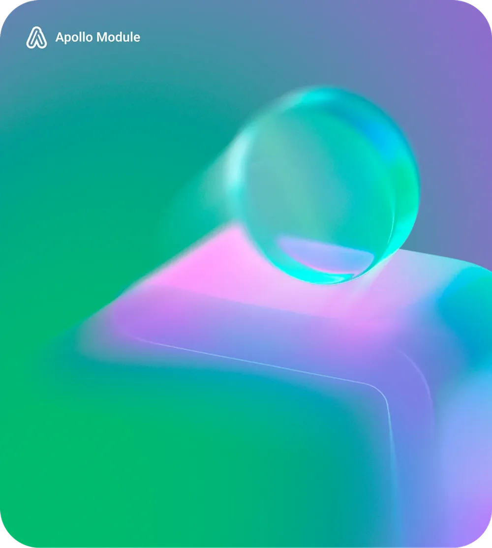 Key visual of the Apollo module: turquoise and violet 3D shape on a colored gradient