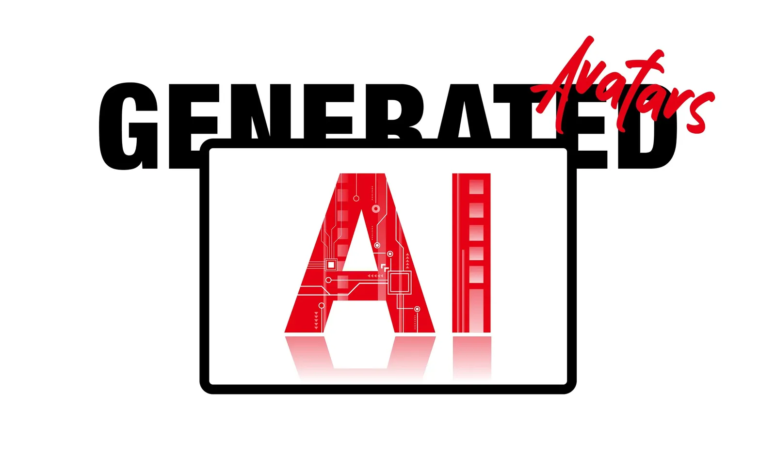 Graphic reading “AI generated Avatars” with a red “AI” on a screen