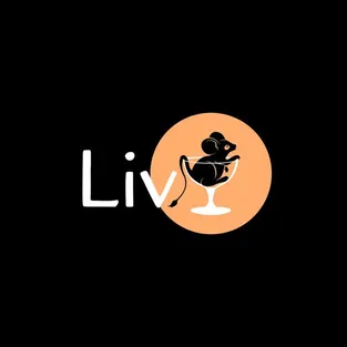 Logo variant for the Liv Dining Club: white “Liv” wordmark next to a cocktail glass in an orange circle, on black