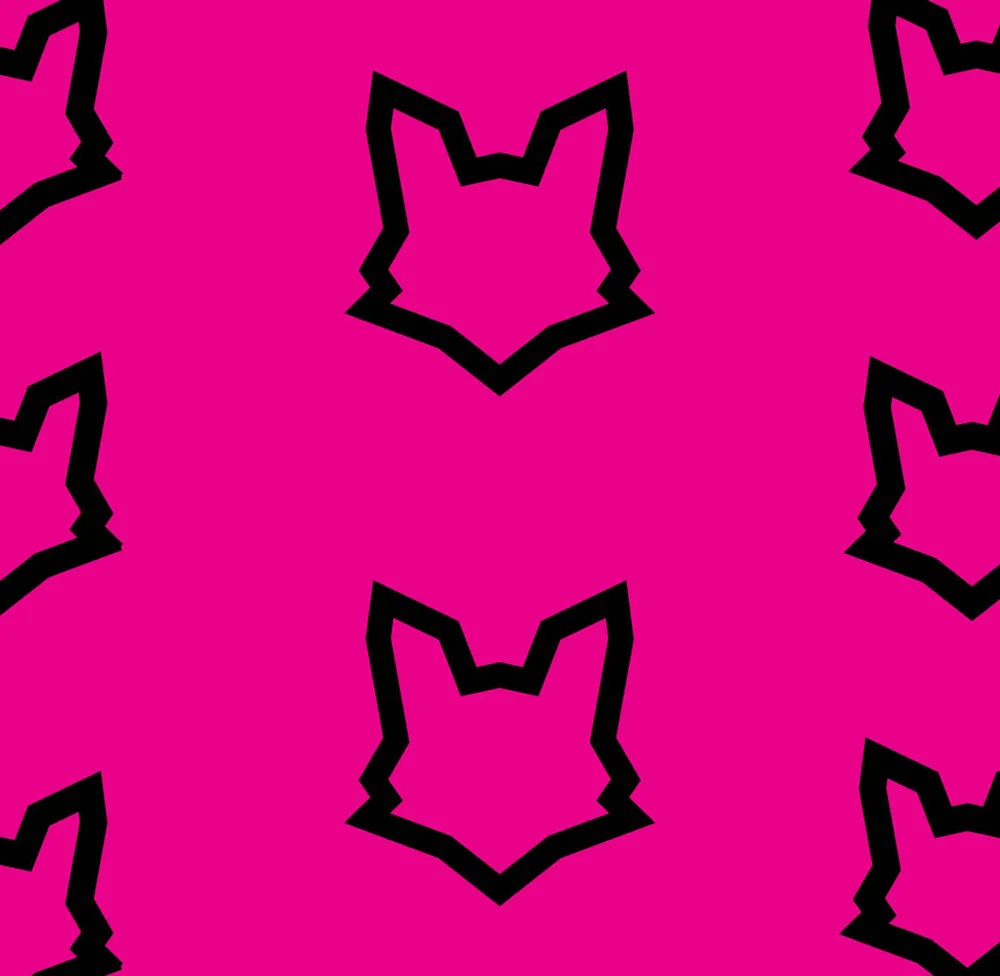 Pattern swatch with black fox heads on magenta