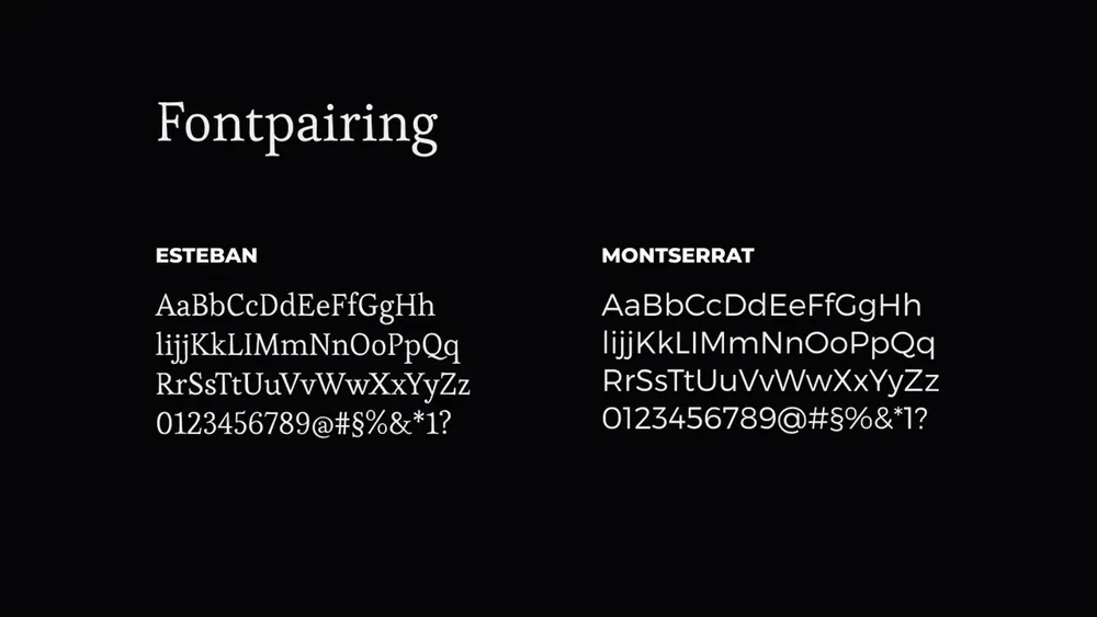 The font pairing: the serif Esteban next to the sans-serif Montserrat