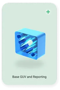 Icon card “Reporting” with layered surfaces