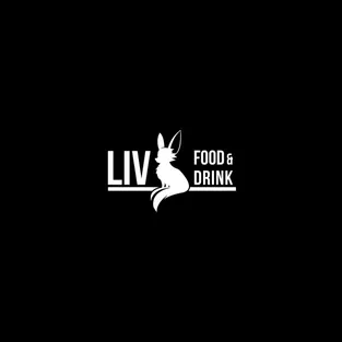Logo variant for the Liv Dining Club: white LIV wordmark with fox silhouette and “Food & Drink”, on black