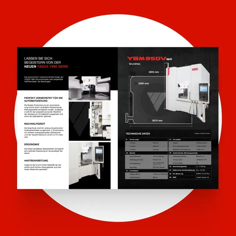 Open double-page spread with floor plan and technical data